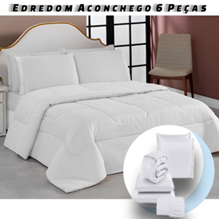 Kit Edredom Aconchego Queen C/jogo Cama Lencol Leze 6pcs liso Dupla Face