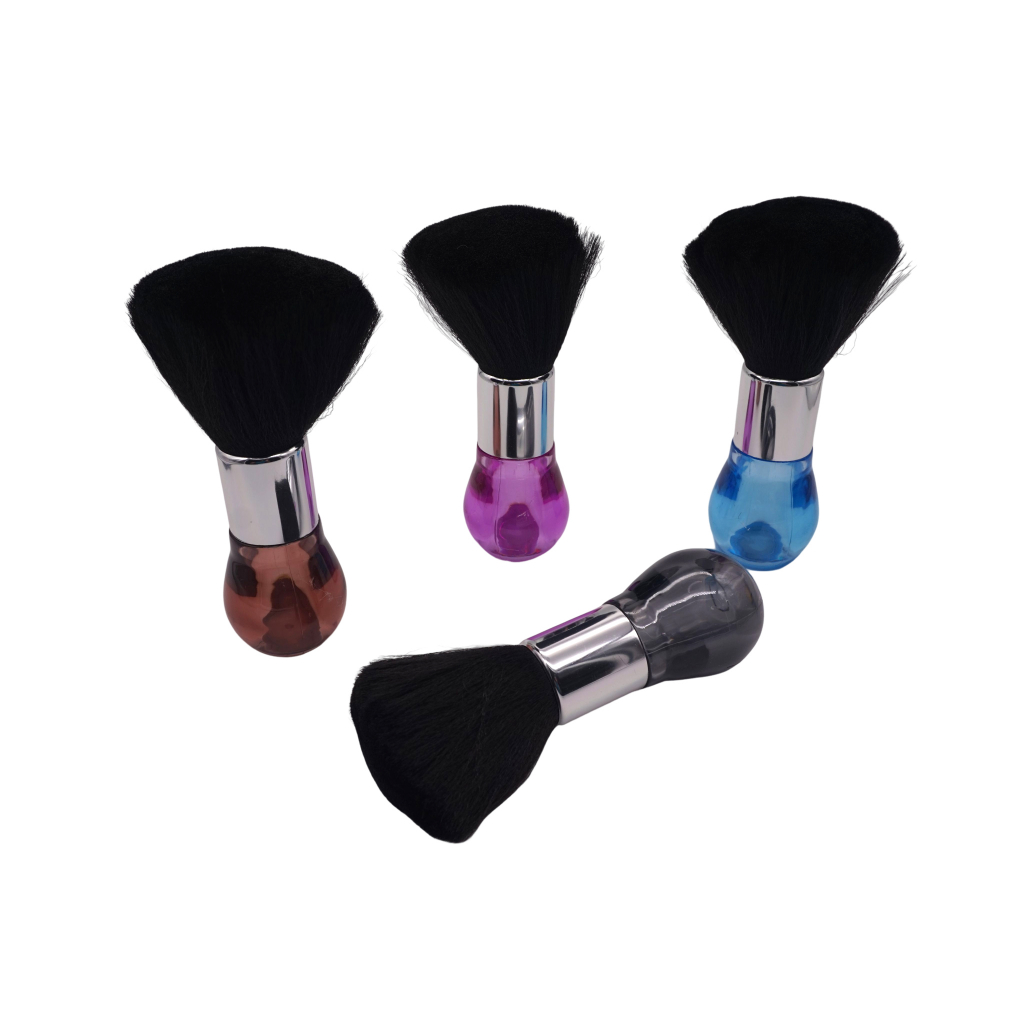 Espanador Cristal Cromado Umi de Cabeleireiro e Barbearia com Cerdas Preta Suave para Remover Pelos de Cabelo e Sujeira