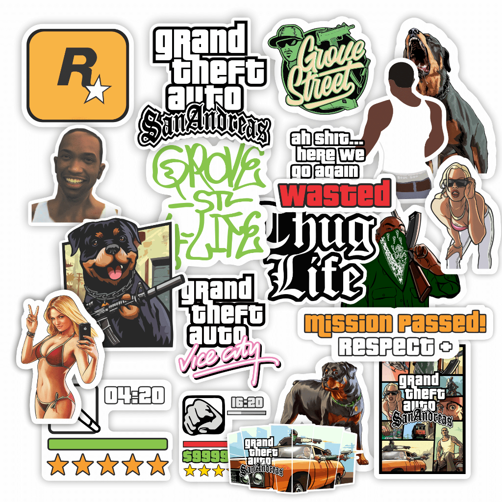 Adesivos Game GTA Grand Theft Auto San Andreas Vinil A prova dagua para Notebook ou Skate Carro Celular