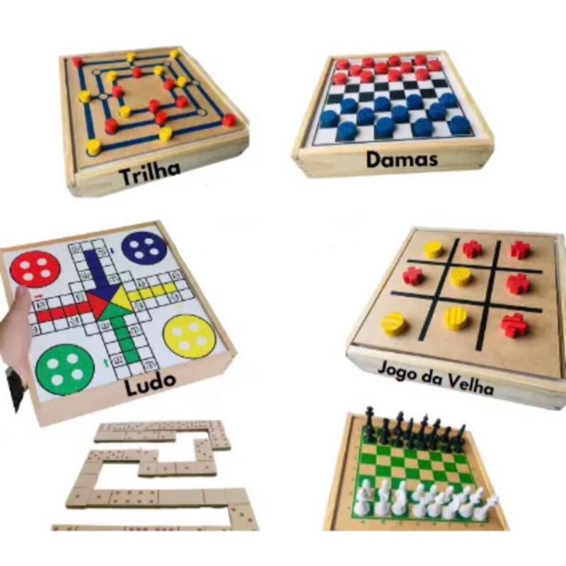 Jogo 6 Em 1 Dama Dominó Trilha Jogo Da Velha Ludo Xadrez Fundamental