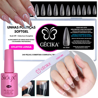 Kit Unha Postiça Softgel Stiletto Gecika Tips de Gel Tip Speed Tip Mesmo Fabricante Softgel D&Z Soft Gel Sioux