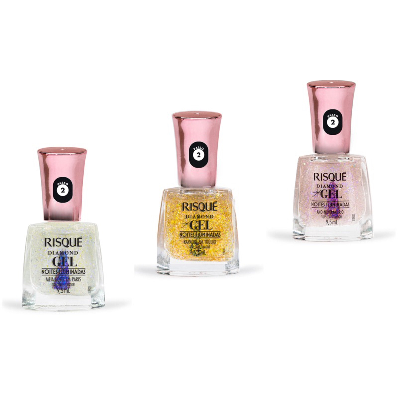 Top Coat Fixador Risqué Diamond Gel Noite Iluminadas 9,5ml escolher