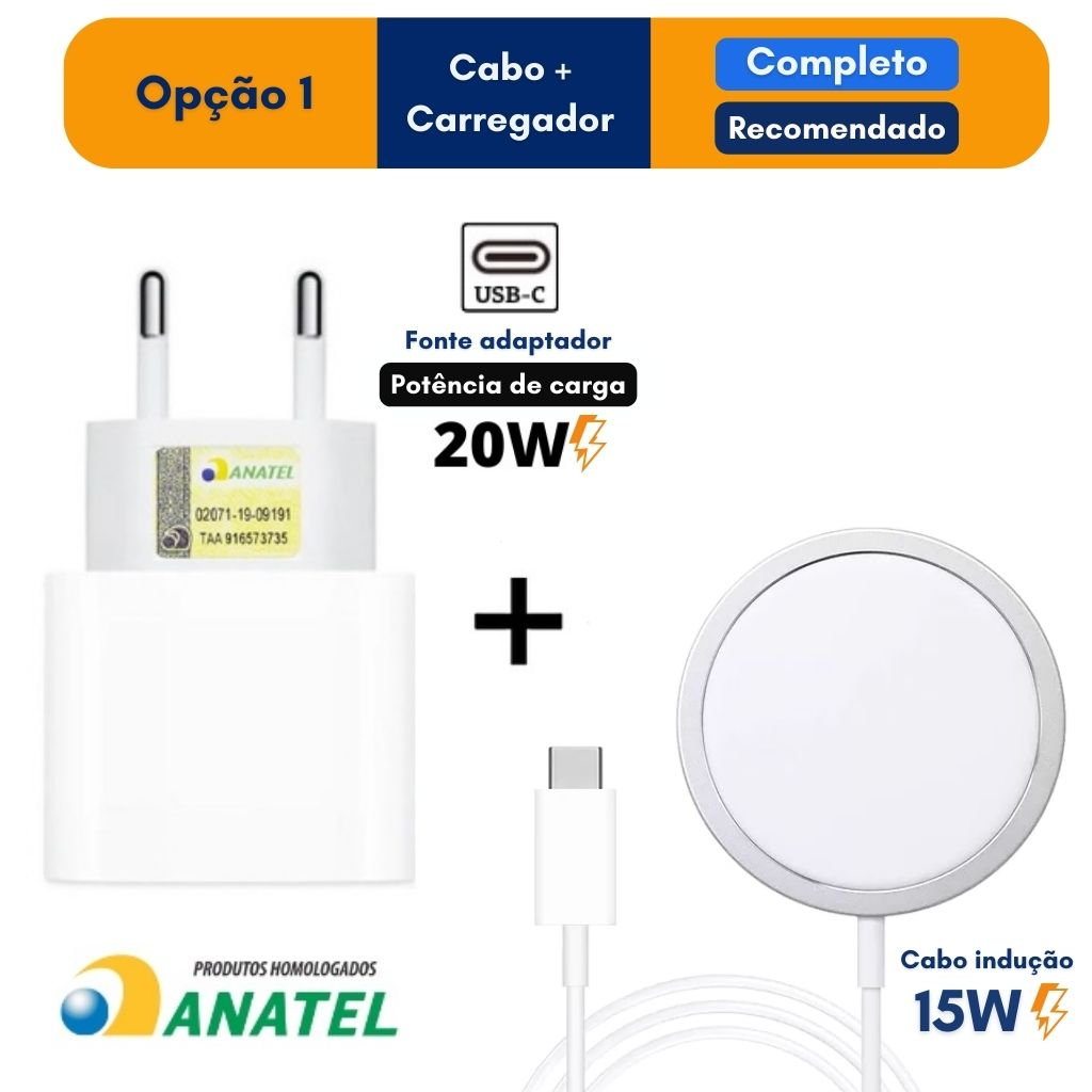 Carregador Magnético Cabo Indução Magsafe + Fonte Turbo Tipo USB-C ...