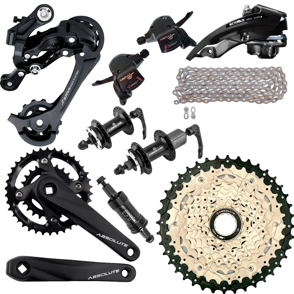 Kit Grupo Transmissão 2x9 Sunrun/Absolute/GTA Completo 18v com Cubos