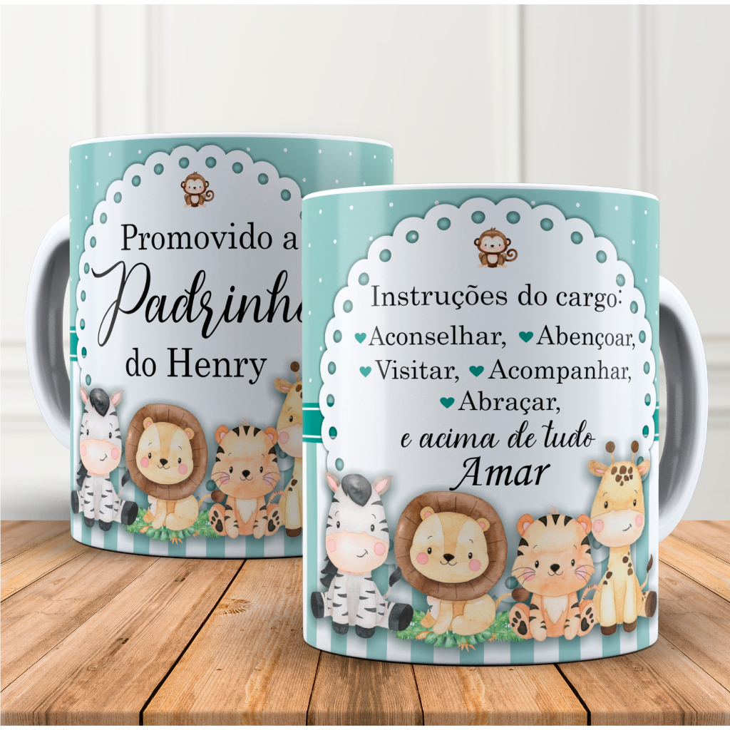 Caneca personalizada madrinha padrinho com nome e frase dinda dindo de ...
