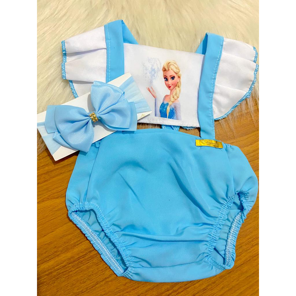 romper fantasia bebe menina temático mesveersario frozen