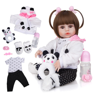 Brastoy Bebê Reborn Boneca Silicone Menina Panda Original 48cm Panda Menina Boneca