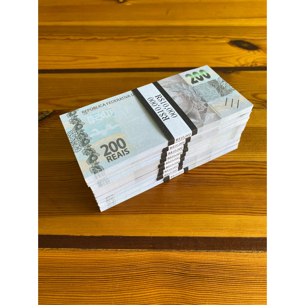 Nota 200 Reais Tamanho Real Kit Contém 100 Unidades Cédulas Realistas