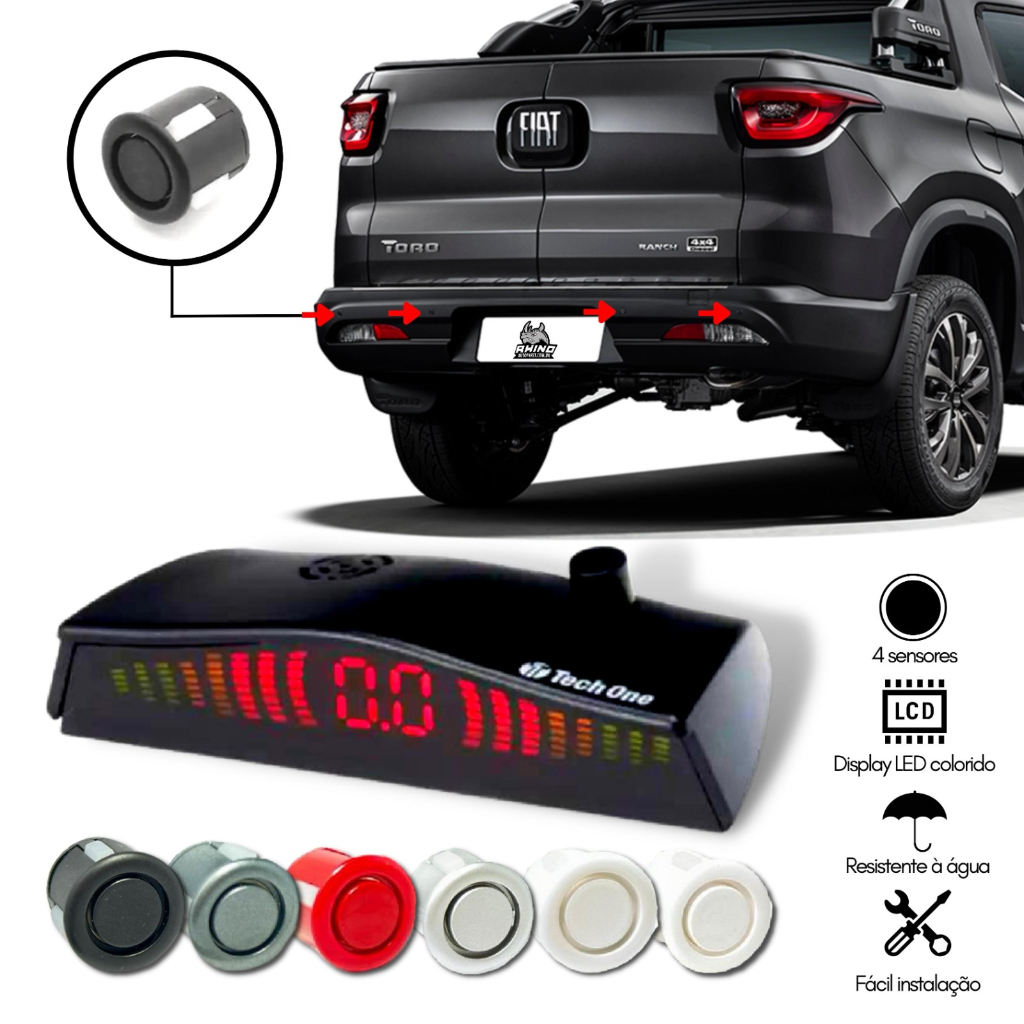 Sensor Estacionamento Ré 4 Sensores Display Cores Tech One