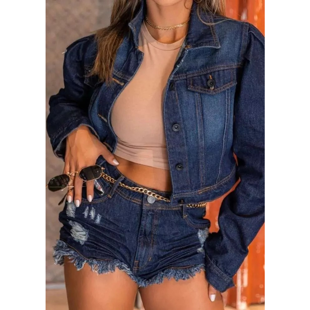 Short Feminino Jeans Alto Destroyed Degrant