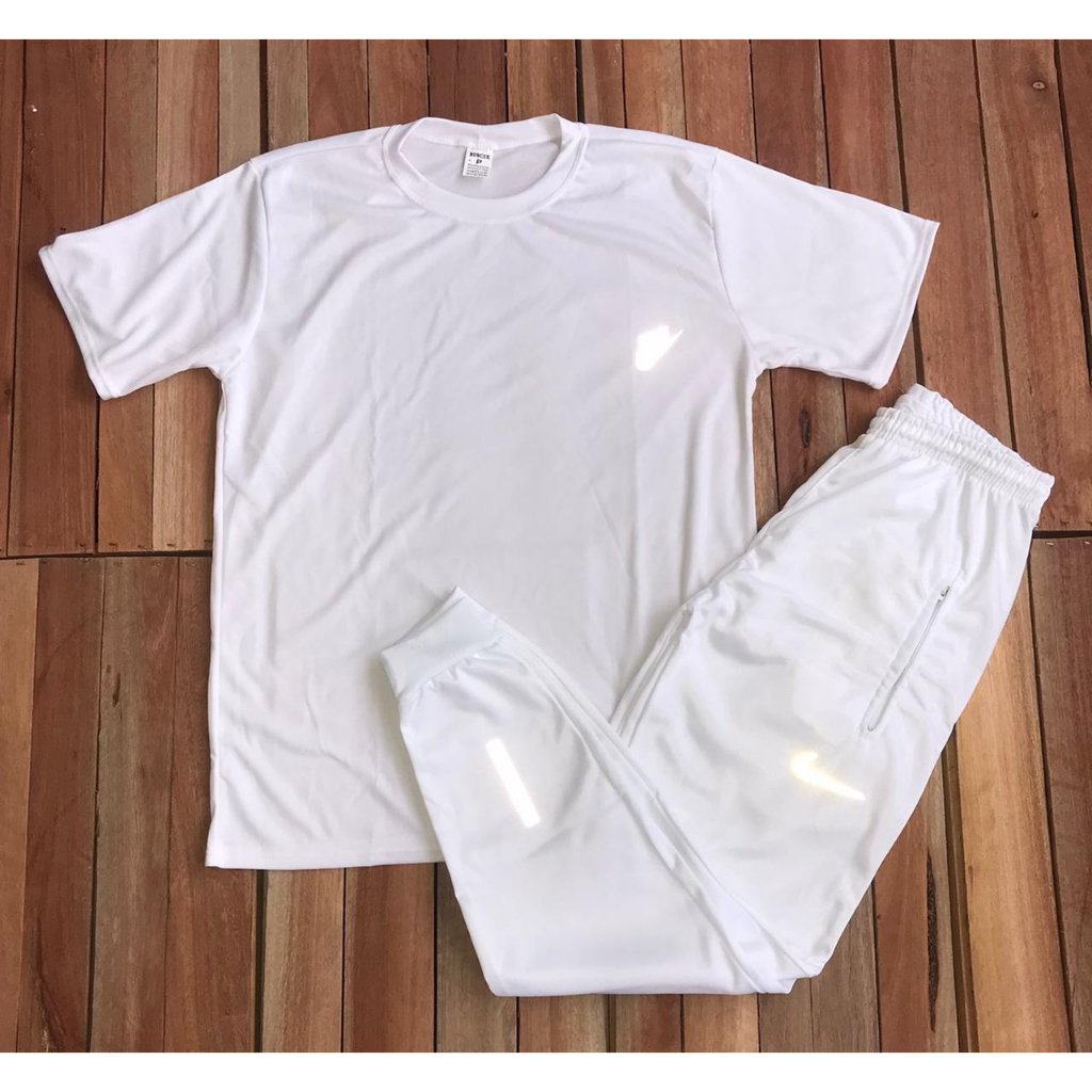 Kit Camisa Branca Dry Fit + Calça Jogger Cordão Ajustável