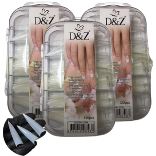 Kit 100 Unhas TIPS Estileto Vamp Leitosa Natural D&Z para alongamento e Extensão de Unhas.