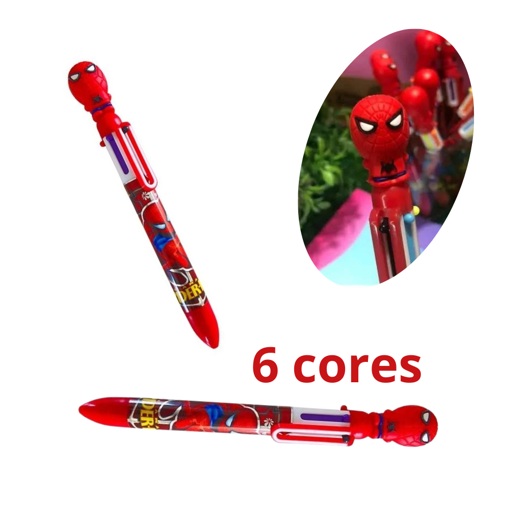 1 Caneta 6 em 1 Homem Aranha | 6 Cores | Papelaria | Material Escolar ...