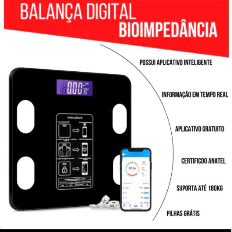 Balança de Bioimpedancia Corporal Digital com Bluetooth 180KG