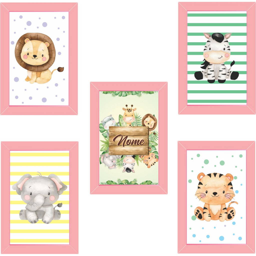 Kit 3 Quadros Decoração Quarto Bebe Safari Baby Encantado