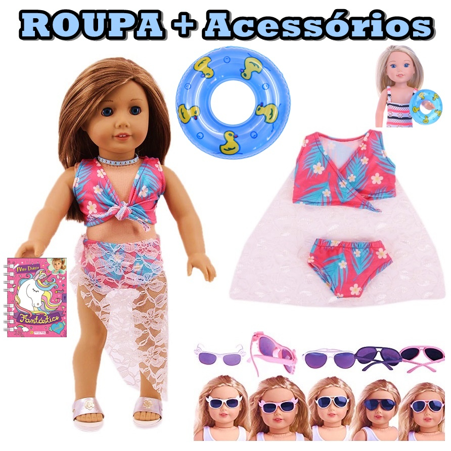 Biquíni P/ Boneca Barbie Maiô Roupa Banho + Boia Sapatos 06p