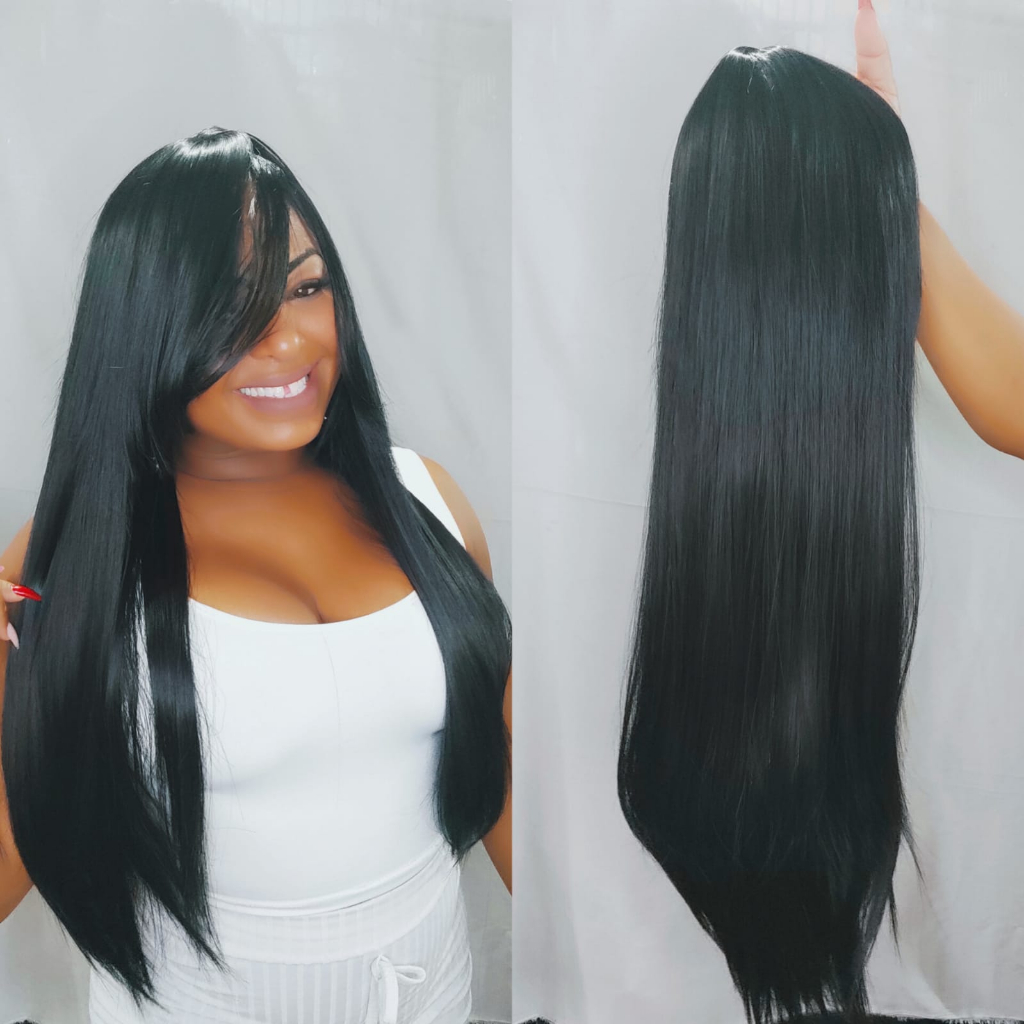Peruca Lisa Com Franjão 65cm Fibra Orgânica.