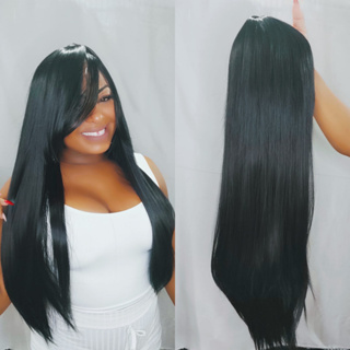 peruca lace wig cabelo fibra organica ondulada c/franja reta