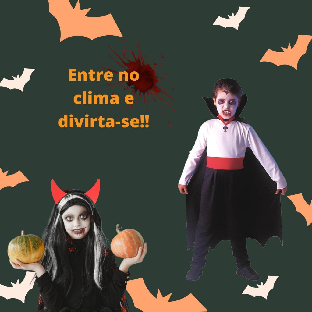 Fantasia Drácula Vampiro Halloween Infantil Decoração Capa