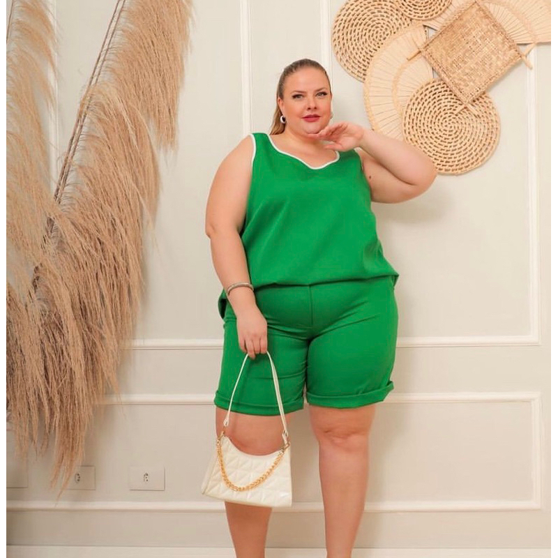 Conjunto Plus Size Regata e Short Verde