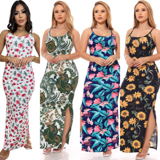 Mulheres elegante floral impresso vestidos longos primavera verão