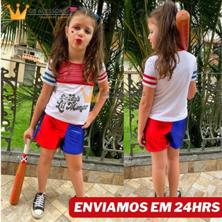 Fantasia Arlequina Infantil Roupa Harley Quinn Com Taco