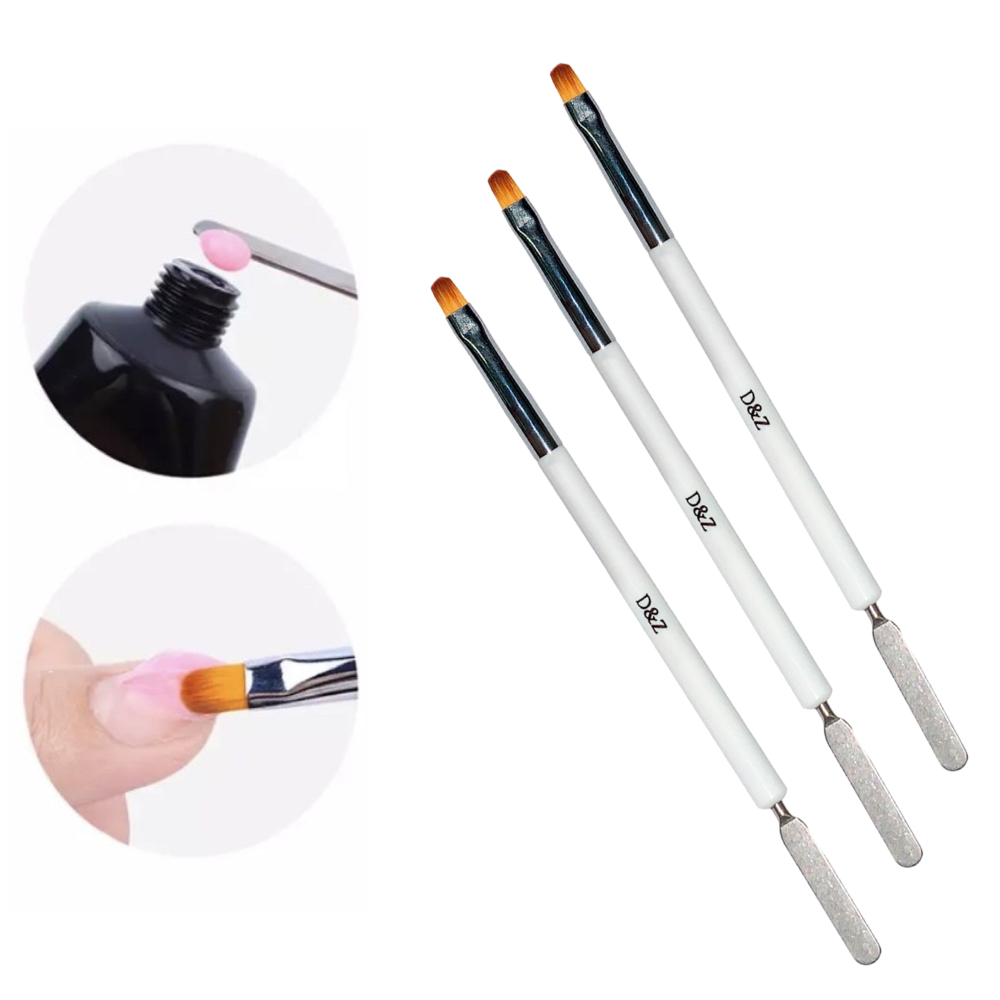 Kit 3 Pincel 2 em 1 Lingua De Gato Espatula Para Unhas Polygel