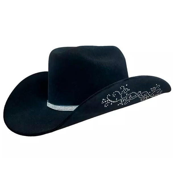 Chapéu Country Ana Castella 2.0 Arabesco Preto Bandinha de Strass
