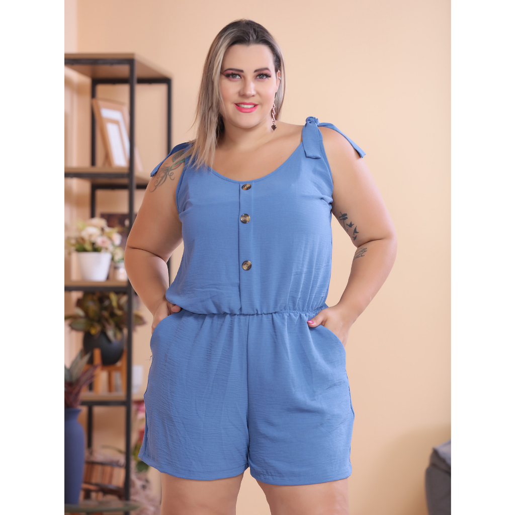 Macaquinho Plus Size Feminino Macacão com shorts GG G1 G2 Shopee
