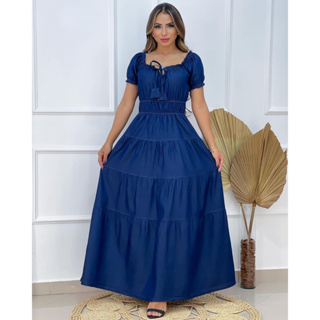 Vestido Jeans Longo 3 Marias Rodado Moda Evangélica Feminina
