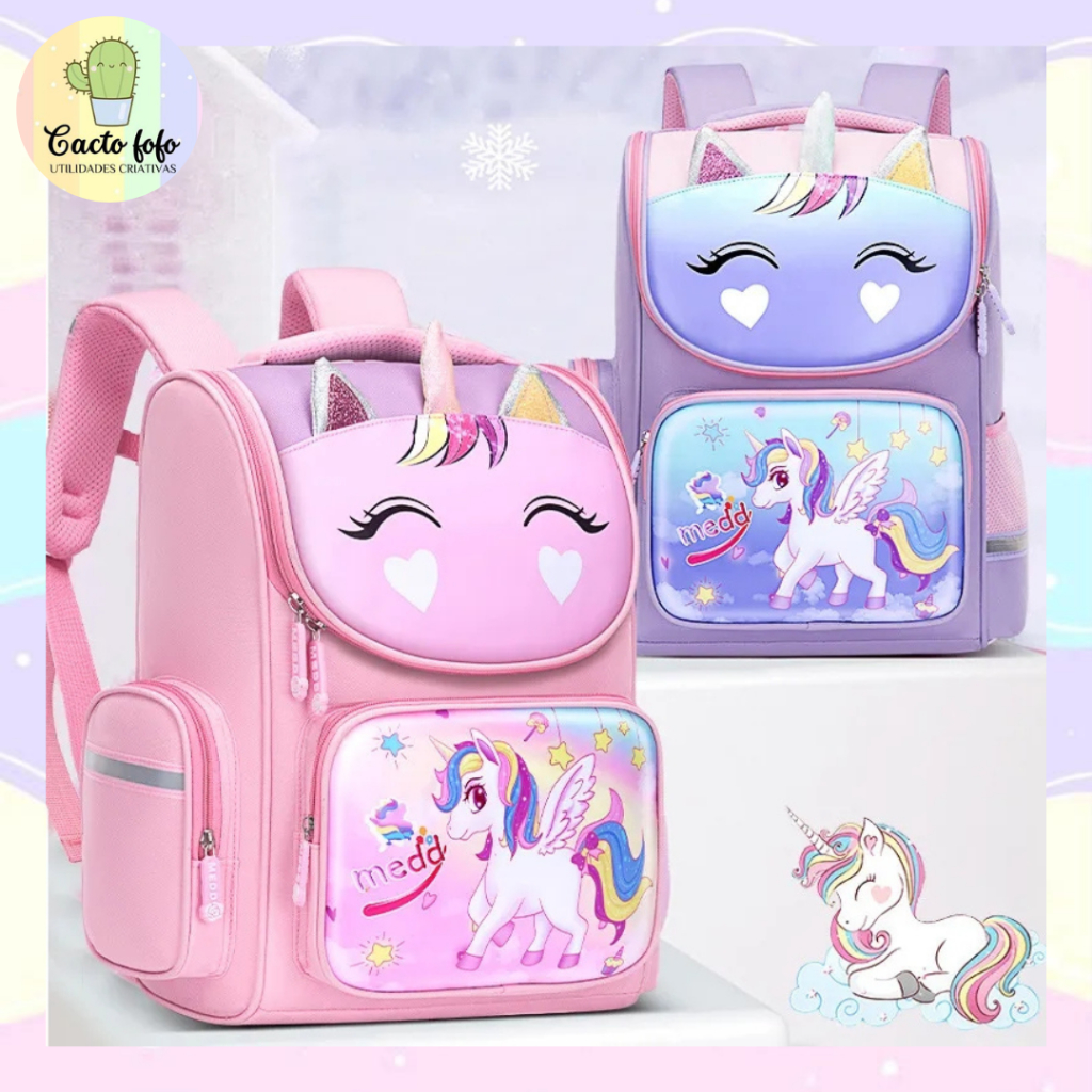 Mochila Bolsa Escolar Feminina Unicórnio Kawaii Fofa Juvenil