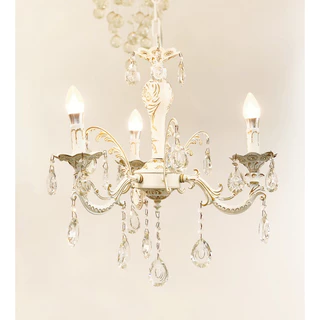 Lustre Provençal 3 Braços Branco Com Cristais Para Sala De Jantar/ Quarto