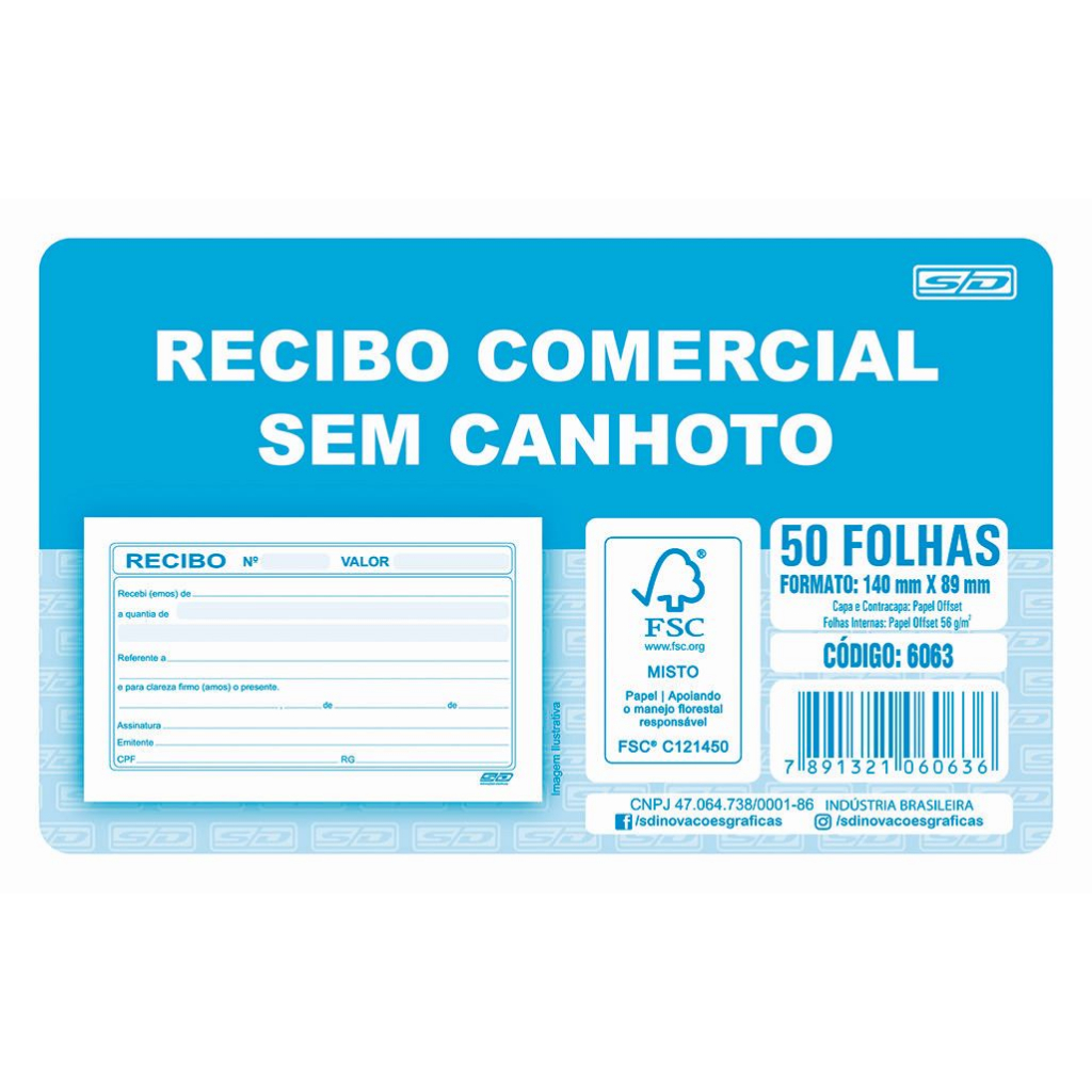 Bloco De Recibo Comercial Sem Canhoto 140mmx89mm 50 Folh Unidade Shopee Brasil 9902
