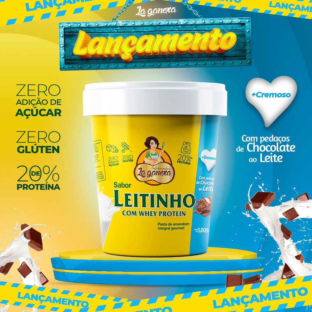 Pasta De Amendoim Leitinho Com Whey Protein La Ganexa Lançamento