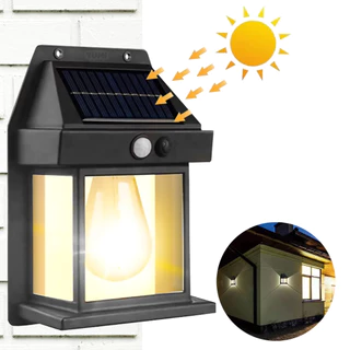 Kit 2 Arandela De Parede Muro Externa Solar Preta Retrô Filamento Led Branco Quente