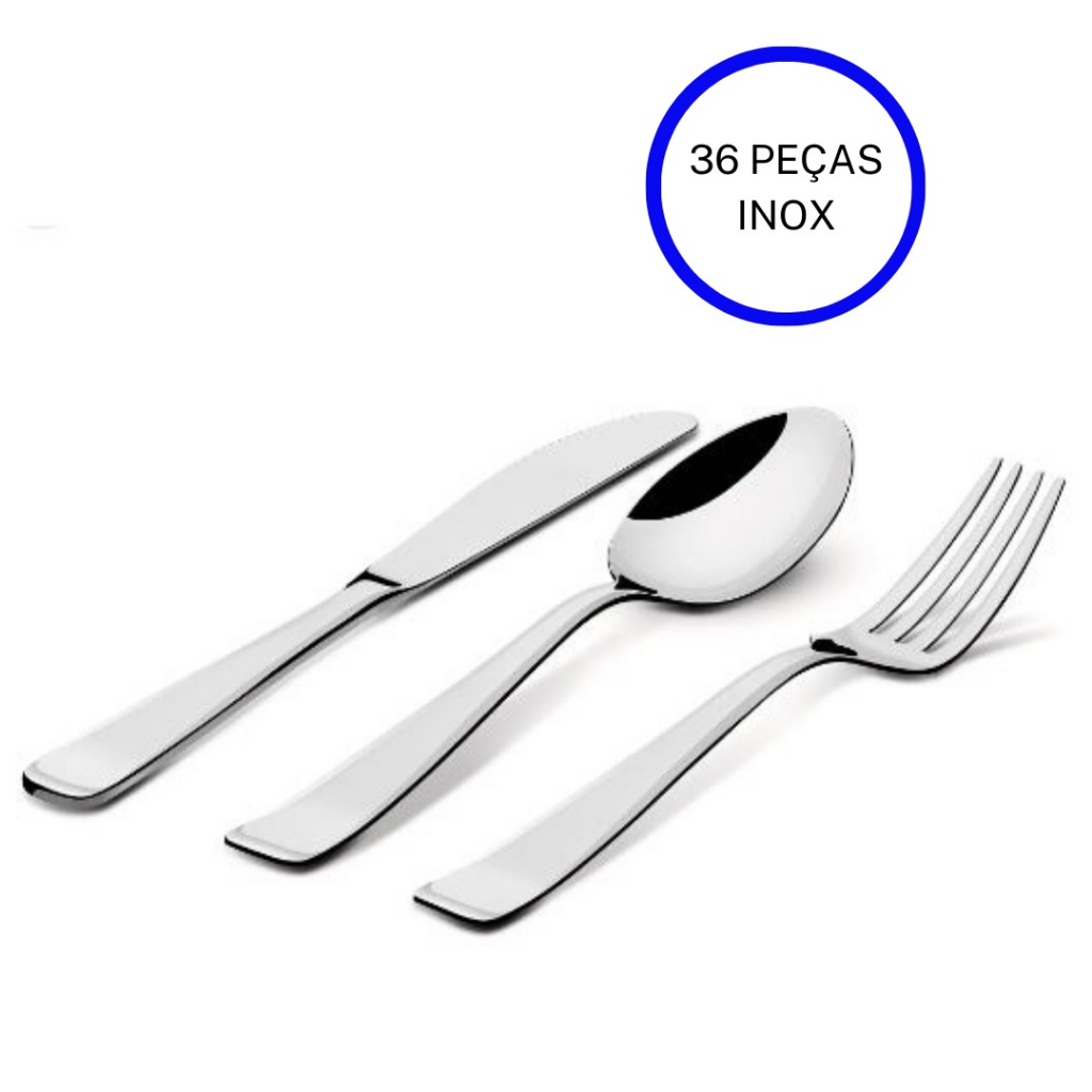 Jogo Talheres Inox Garfo Colher Faca Inox 36 Peças Alto Brilho