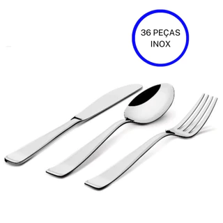 Jogo Talheres Inox Garfo Colher Faca Inox 36 Peças Alto Brilho