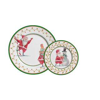 2 Pratos Raso E 2 Pratos Sobremesa Linha Ho Ho Ho Lançamento Natal 2023 Alleanza Cerâmica Papai Noel