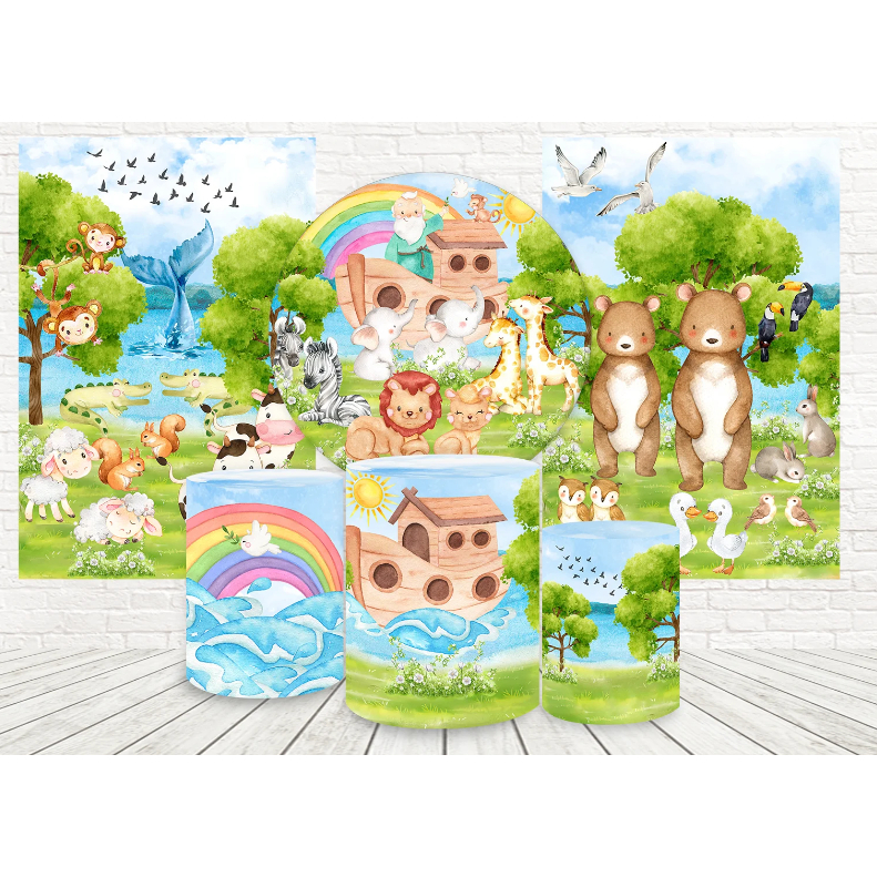 Painel Bosque Animais Cute Bichos Redondo Estampado em Tecido Malha