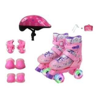 Patins 4 Rodas com Luz de Led e kit Segurança Completo