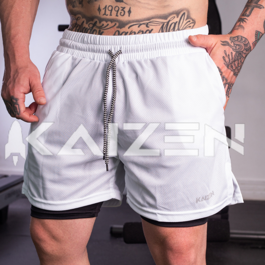 KIT 2 bermuda dupla para treino kaizen sports fit com elastano proteçao uv 50 isa store