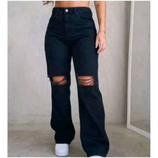 Calça Wide leg jeans feminina pantalona