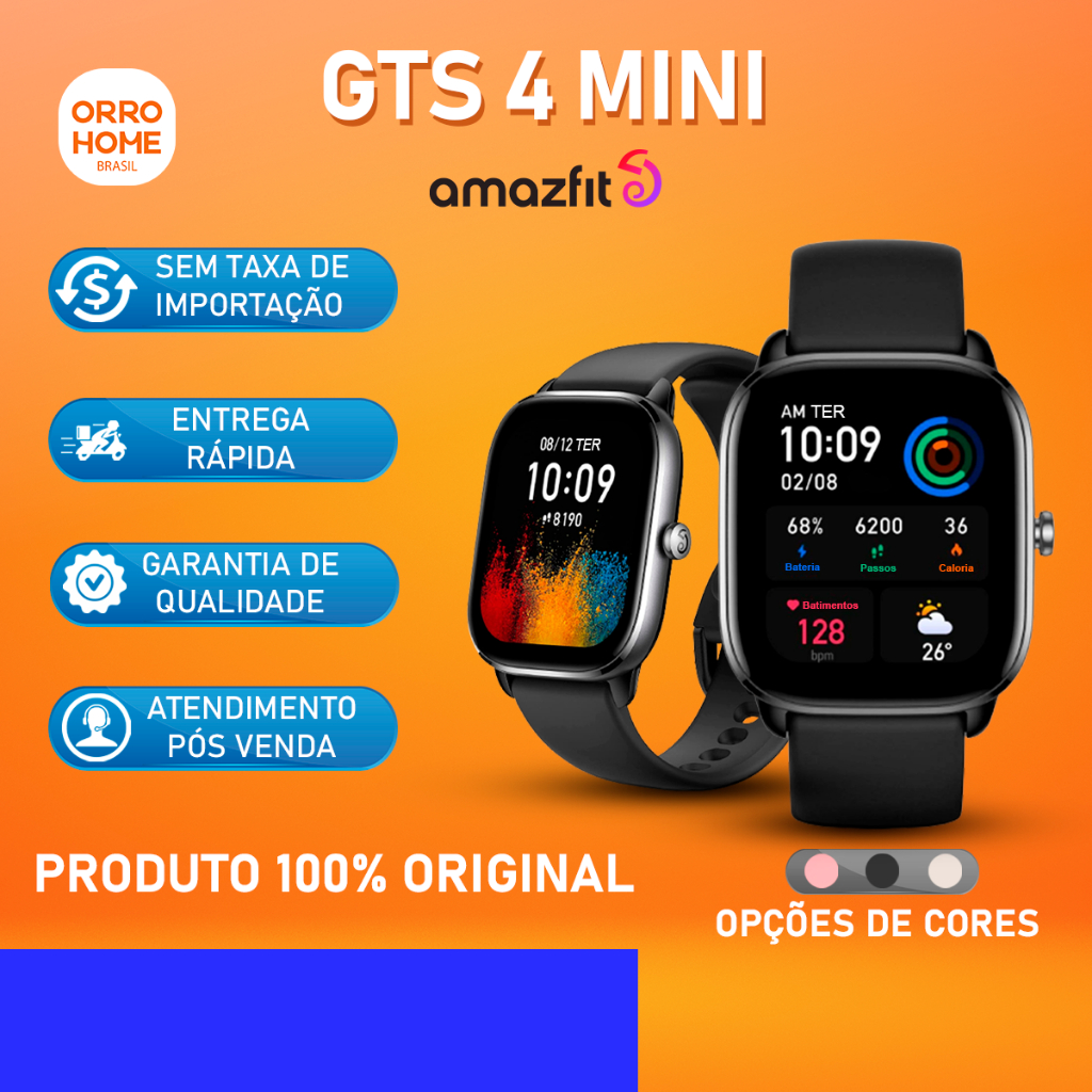 Smartwatch Amazfit GTS 4 Mini Tela AMOLED 1.65" Monitor Cardíaco Design Compacto
