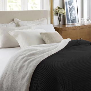 Manta Quentinha Canelada Com Sherpa Macio Preto