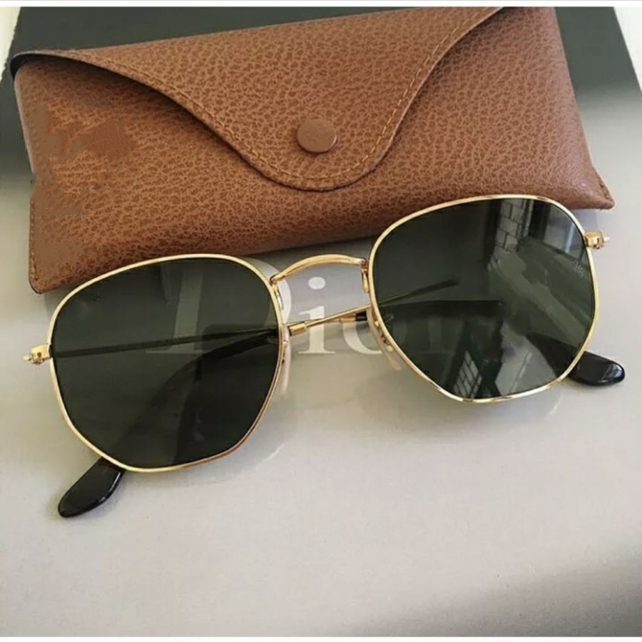 Óculos de Sol RB Hexagonal Lente Preta com Proteção Uv400