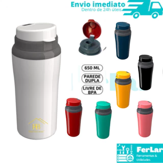 Copo Térmico Miami 650ml com Tampa, Parede Dupla Multiuso Squeeze Café Chá Suco Leite Água, Café Chá Suco Leite Água Refrigerante Coqueteleira, Drink, Drinque, Coquetel, Caipira Academia Fitness Viagem Camping Pescaria Escola Escritório Hermético, Lanche
