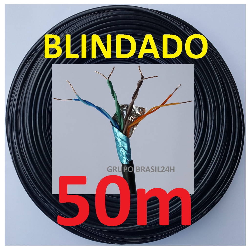 Cabo Rede Cat5e 50m Preto Ftp Blindado Lan Internet Infoclix