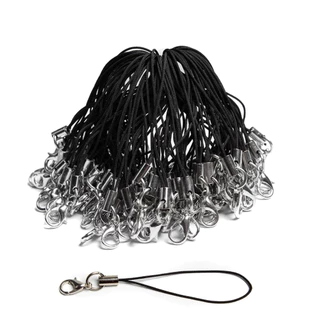 Fio De Corda Com Fecho Para Celular Preto - 6cm - 50 Peças
