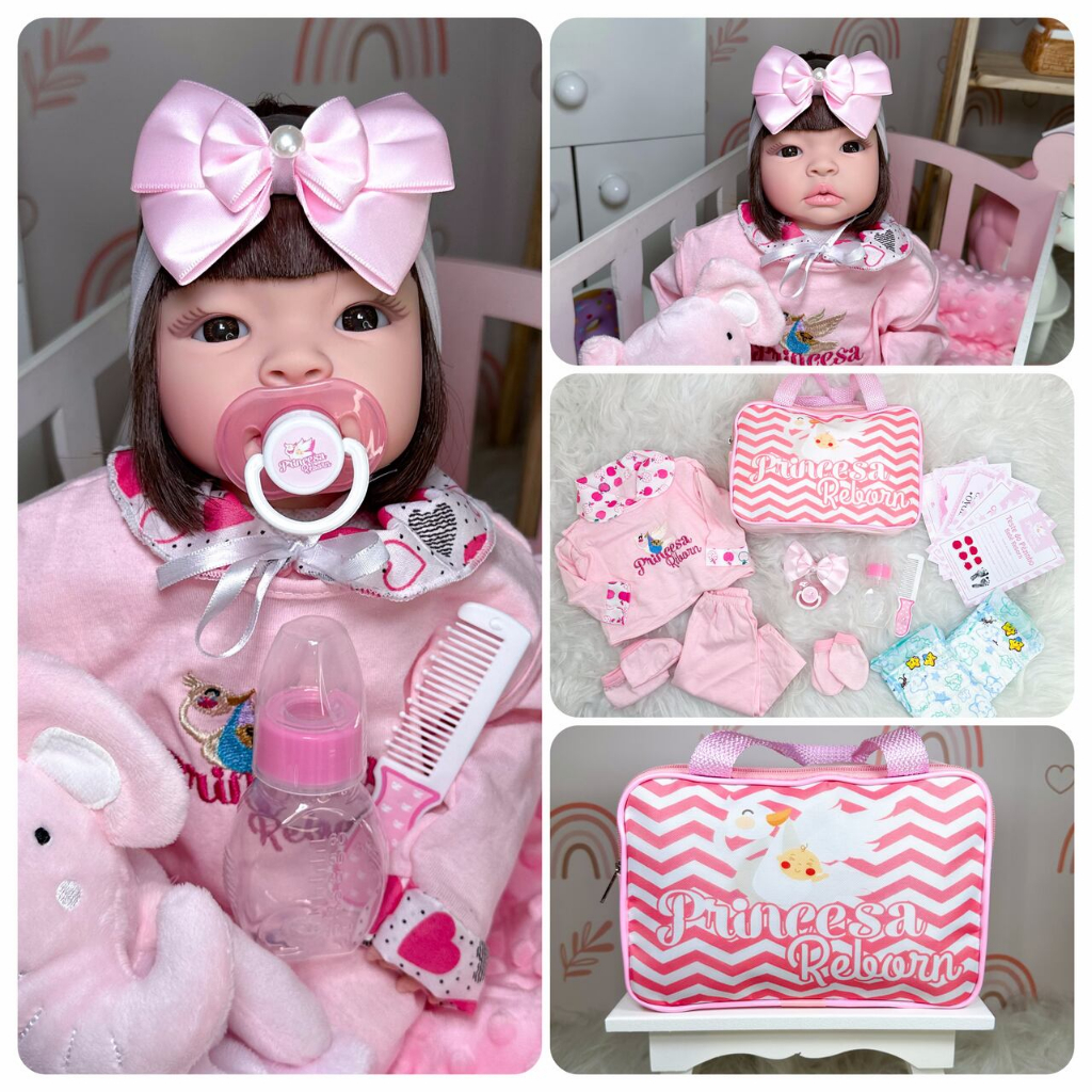 Bebê Reborn Realista Princesa Rosa 55cm + Enxoval Completo