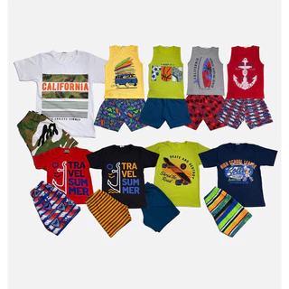 Kit 10 Peças Verão Menino - 5 Camisetas/Regatas + 5 Bermudas